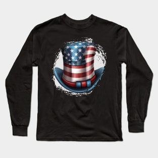 4th of July Patriotic American Flag Hat Long Sleeve T-Shirt